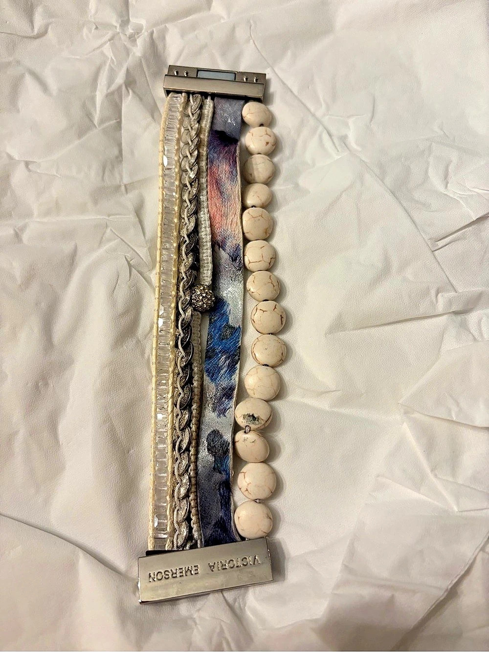 Victoria Emerson Beaded Wrap Bracelet in White & Blue